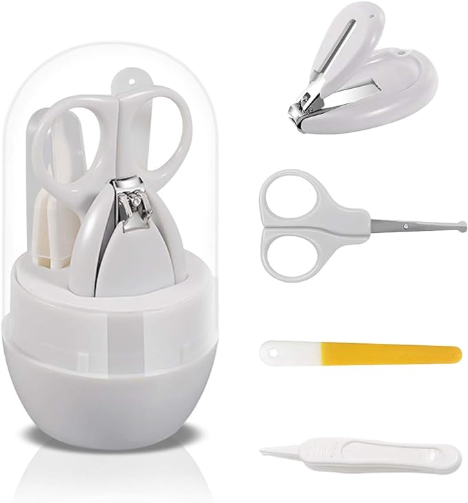 SONARIN Clear Lid Baby Nail Clippers Set, 4-in-1 Baby Grooming Kit, Baby Nail Clippers, Scissors, Nail File & Tweezers, Baby Nail Care Kit for Newborns (Gray) - BeesActive Australia
