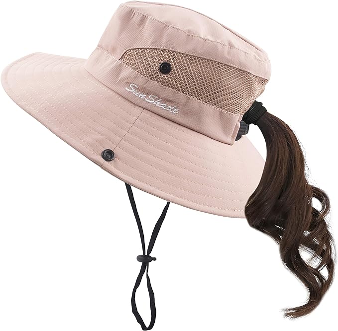 Sun Hat, Women's Hat, UV Protection, Ponytail, Outdoor Hat, Safari Hat, For Work, Bicycle Hat, Wide Brim, Women's Cap, Foldable, 2-Way Wear, Pink - BeesActive Australia