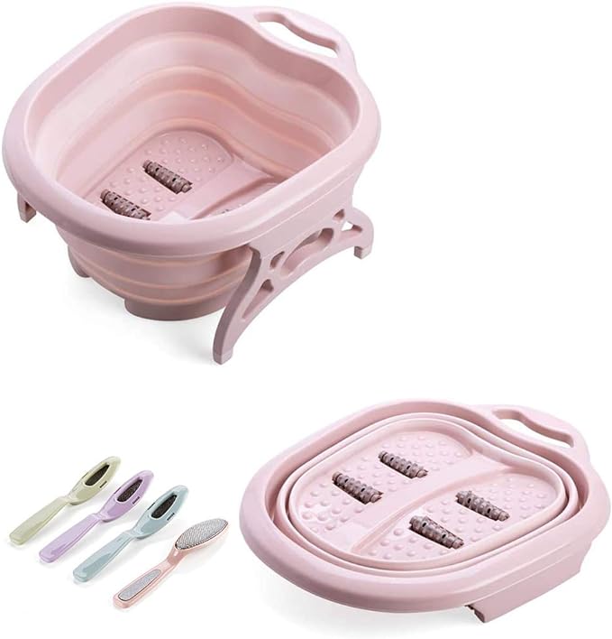 Foot Bath Bucket, Folding, Massage, Anti-Cold, Fatigue Reduction, Portable, Compact, Lightweight, Foot Bathtub, Foot SPA, Care, Foot Massage Barrel, Household Foot Bath, 19.7 x 15.7 x 8.7 inches (50 x 40 x 22 cm ), Pink - BeesActive Australia