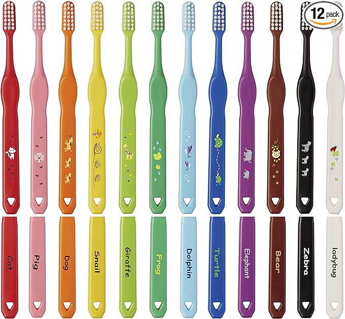 L APIS: LA-215 Children's Toothbrush, Happy Colors, 12 Colors, Dental Recommended, Animal Pattern, Elementary School Students, Iroenpitsu, Made in Japan, Junior Animal, Eco Packaging, 12 Pieces -  Australia
