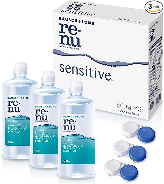 Bosch & Lomb Renew-Sensitive Soft Contact Cleaning Solution with 3 Lens Cases, 16.9 fl oz (500 ml) x 3P, Eco Package (Quasi-Drug) - BeesActive Australia