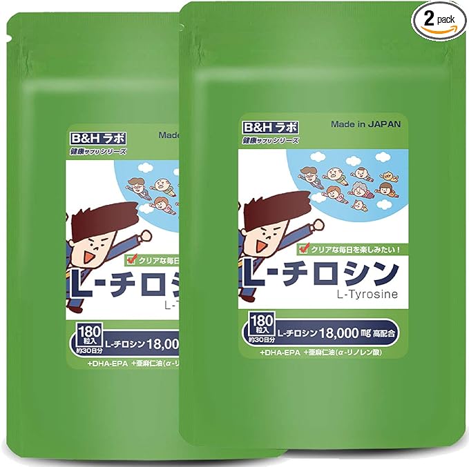 B&H Labo L-Tyrosine [Great value set of 2] (Large capacity 180 tablets x 2) + DHA, EPA, flaxseed oil (α-linolenic acid) combination - BeesActive Australia