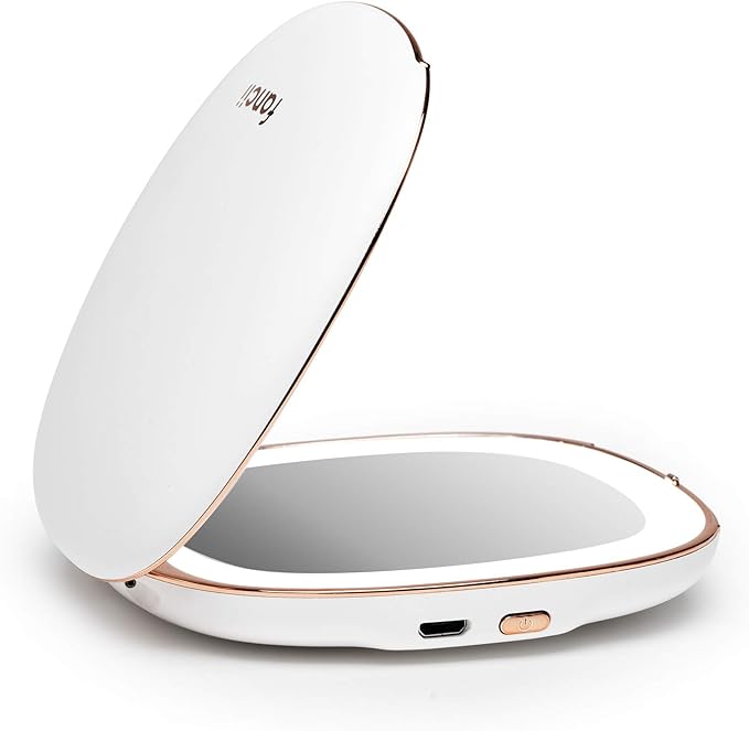 Fancii Natural LED Light Compact Makeup Mirror, 1x/10x Magnification - Rechargeable, Portable, Light 4" Hand Mirror for Travel and Wallet, Mira White -  Australia
