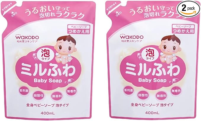 Wakodo Mil-Fuwa Baby Soap Refill 13.7 fl oz (800 ml) (13.5 fl oz (400 ml) x 2 Packs - BeesActive Australia