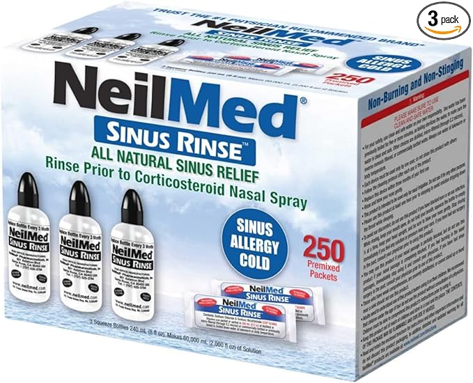 NeilMed Sinus Rinse Kit 250 sachets (includes 3 x 240ml cleaning bottles) - BeesActive Australia