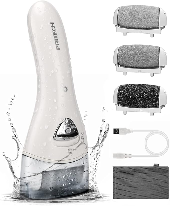 PRITECH Electric Exfoliating Remover, 2 Speeds, 3 Types of Rollers, USB Rechargeable, LED Light, Powerful Power, Exfoliating File, Hard Skin Remover, Exfoliating Heels - BeesActive Australia