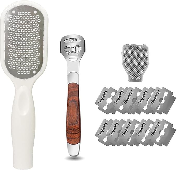 Tribetter Exfoliating Heel File Cuticle Care Set, Fish Eye Cutter, Foot Care, Foot File, Washable for Wet and Dry Feet (Includes 10 Replacement Blades) (White) - BeesActive Australia