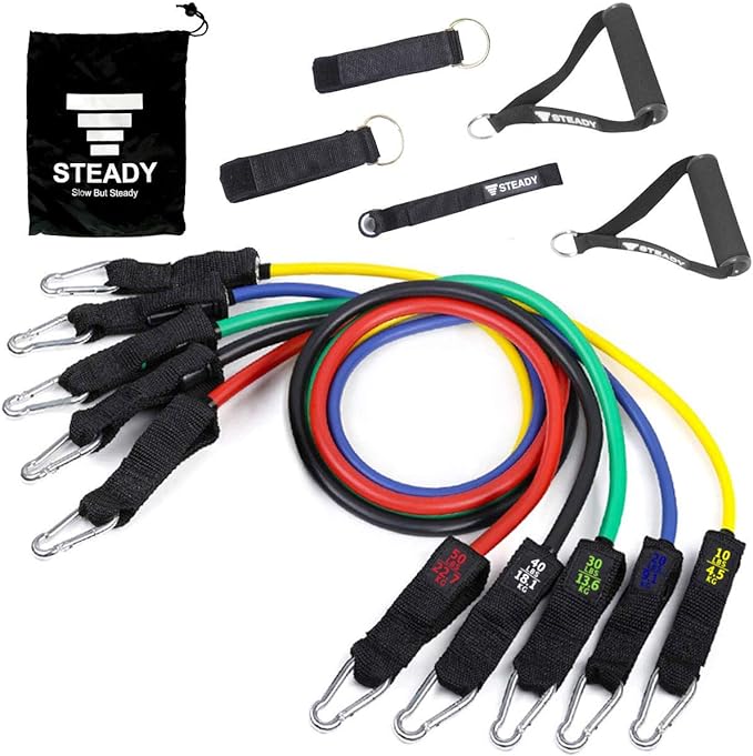 STEADY ST104 UX Model Training Tubes, Set of 5 with Different Strengths, Video and Storage Bag Included, Fitness Bands, Rubber Tubes, Muscle Workout - BeesActive Australia