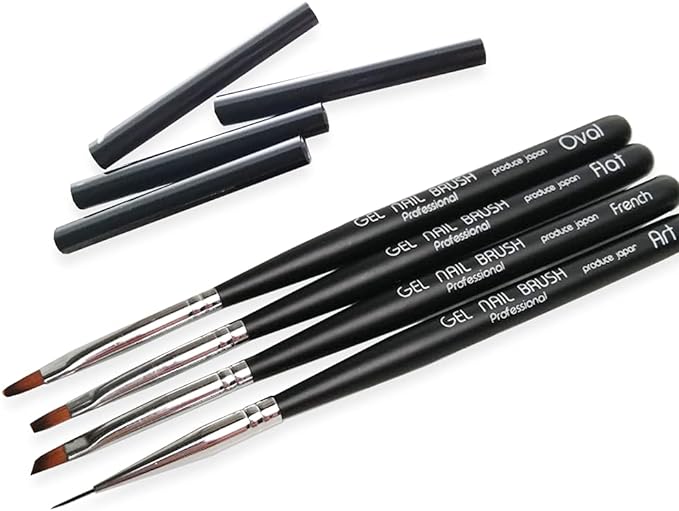 Gel Brush Set of 4 Gel Nail Black Brush Brush Nail Brush Nail Gel Nail Brush with Cap Nail Supplies Nail Art Nail Tool Self Nail (Black, Set of 4) - BeesActive Australia