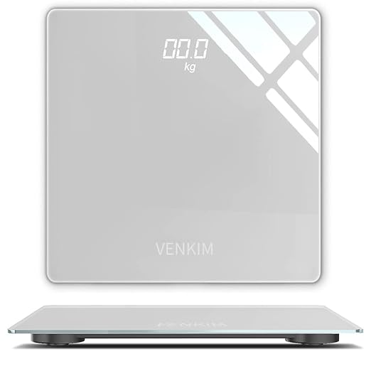 VENKIM Digital Electronic Scale, Health Meter, Just Ride On, Auto Power On/Off, Backlight, High Accuracy Body Scale, Compact, Lightweight Storage (Batteries Included) Silver - BeesActive Australia