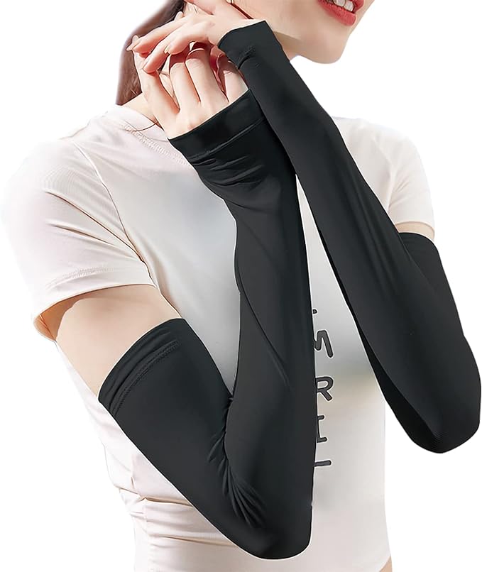 Pawinpaw Women's Arm Cover, UV Protection, Cool Touch, Arm Cover, UPF 50+, Long, Set of 2, Finger Hanging Type, Sun Protection, Sweat Absorbent, Quick Drying, UV Protection, Sports, Driving, Bicycle, Unisex - BeesActive Australia
