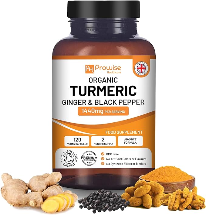 Turmeric Curcumin with Black Pepper & Ginger 1440mg I 120 Vegan Turmeric Capsule High Strength (2 Month Supplied) I Made in England by Prowise Health Care (Pack of 1) - BeesActive Australia