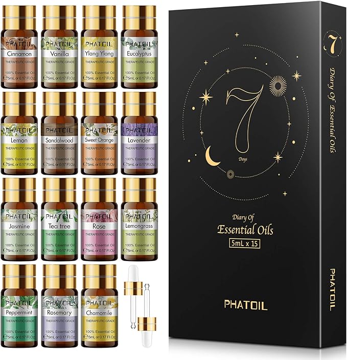PHATOIL Essential Oil Set, 0.2 fl oz (5 ml) x 15 Pieces, Essential Oils, Aromatherapy Set, 100% Pure Aromatherapy, Gift - BeesActive Australia