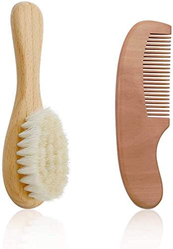 YideaHome Hair Brush, Baby Brush, Comb, Set of 2, Wooden Handle, Newborn, Hair Brush, Toddler Comb, Goat Hair, Natural Wood, Scalp Massage, Newborn, Baby, Baby Shower, Gift - BeesActive Australia