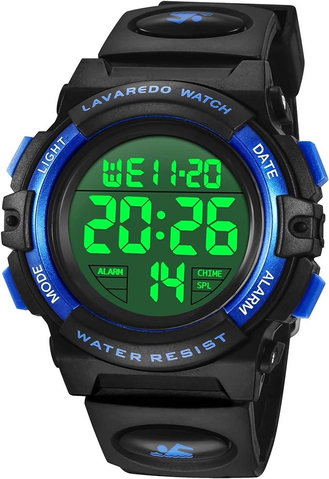 Kids Watch, Digital Watch, Boys Sports Watch, General Outdoor Use, Multifunctional, Waterproof Up To 164.0 ft (50 m), Alert, Date Display, Dual Time, LED, Analog Display, 9.3-Fluorescent Blue -  Australia