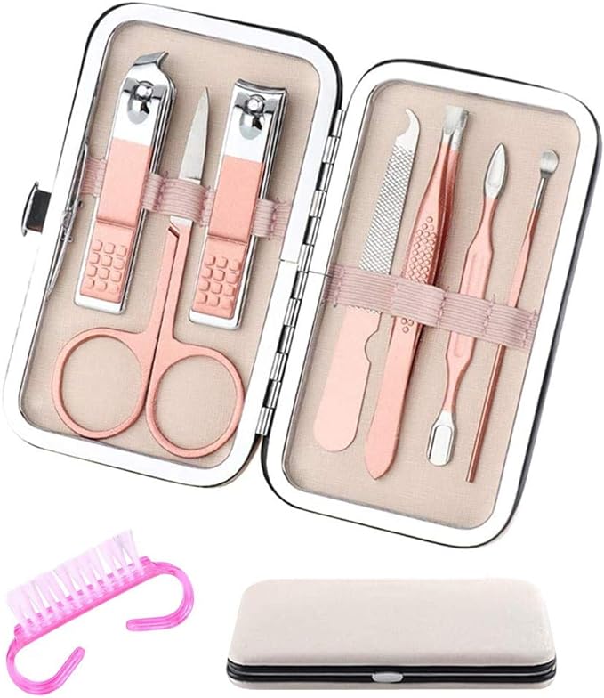 RuiChy Multifunctional Nail Clippers Set Manicure Set Professional Rose Gold Eyebrow Scissors Tweezers Nail File Nail Care Pedicure Grooming Kit with Case for Travel Use(8 Pcs) - BeesActive Australia