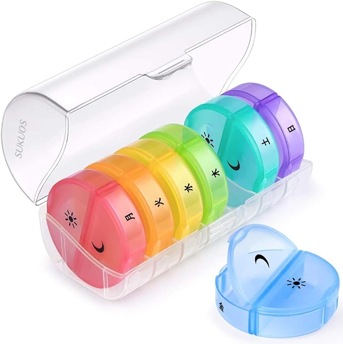 Sukuos Pill Case, Medicine Case, 1 Week, 2 Times a Day, Divided into Morning, Noon, and Night, Prevents Forgetting to Drink Supplement Case, Compact, Portable, Japanese Printed (Transparent) - BeesActive Australia