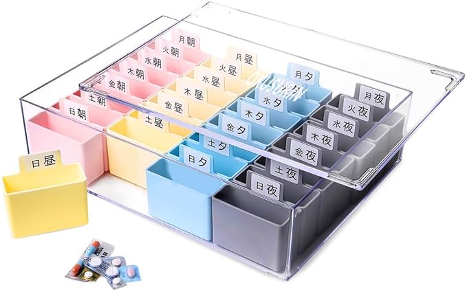OKUSURIN Okusurin Okusurin Nurse Supervision Japanese Medicine Case for 1 Week Medicine Calendar, Medicine Sorting, ok01 ok02 (01. Morning, Noon, Evening, 4 Times a Day) - BeesActive Australia