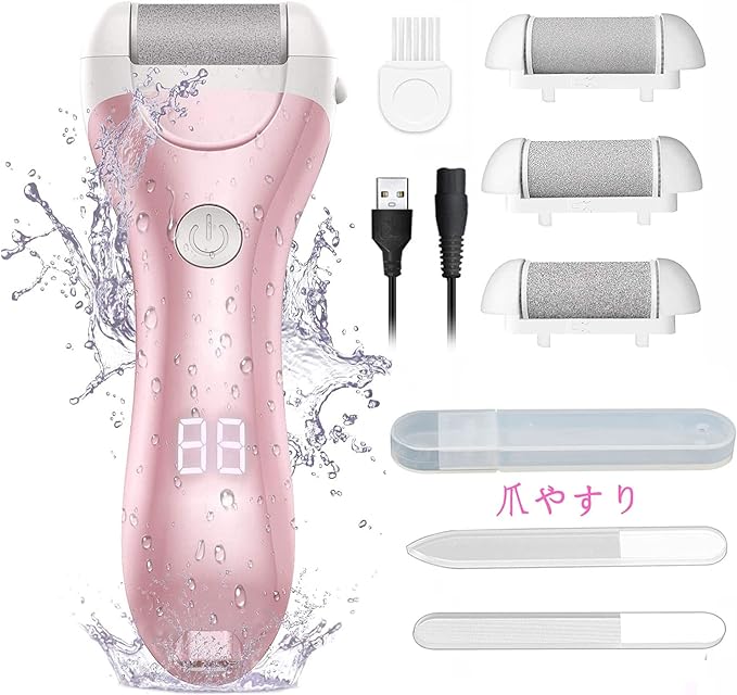 Heel Exfoliating Electric Exfoliating Remover Washable for Dry and Wet Feet, LED Display, Fish Eye, Exfoliation, Foot File, Keratin Clear, Pink, PSE Certified, 2 Pieces, Nail File (Pink) - BeesActive Australia