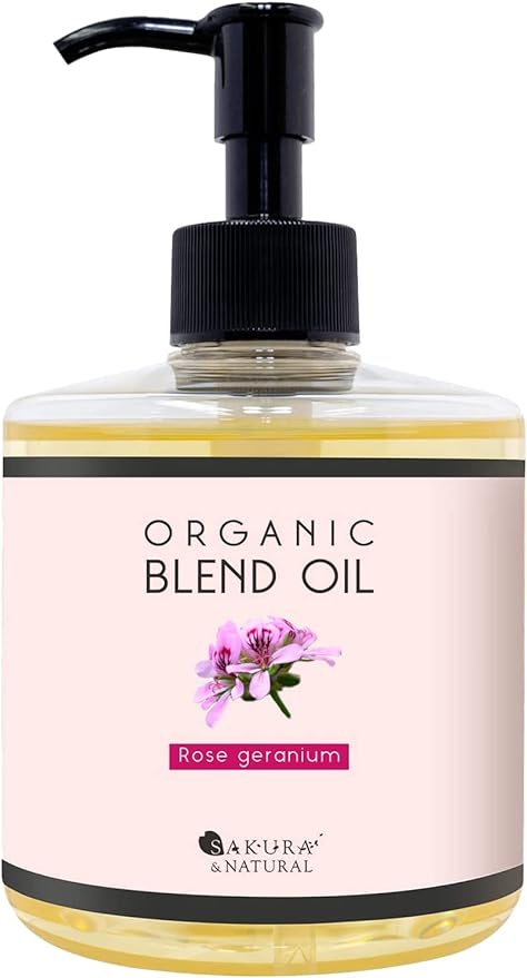 SAKURA & NATURAL Massage Oil, 10.1 fl oz (300 ml), Rose Geranium Blend Oil, Rice Bran Oil, Body Oil, Carrier Oil, Commercial Use, Body - BeesActive Australia