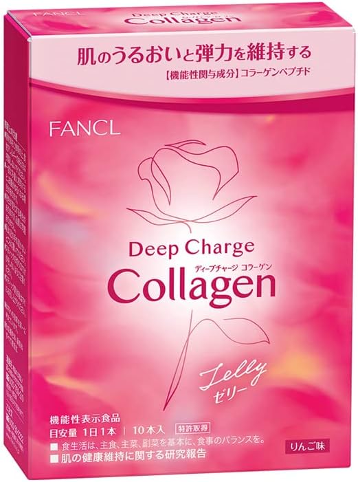 FANCL Deep Charge Collagen Stick Jelly, 10 Day Supply, 0.7 oz (20 g) x 10 Cans, Food with Functional Claims, Individually Packaged (Sermide / Hyaluronic Acid), Apple Flavor - BeesActive Australia