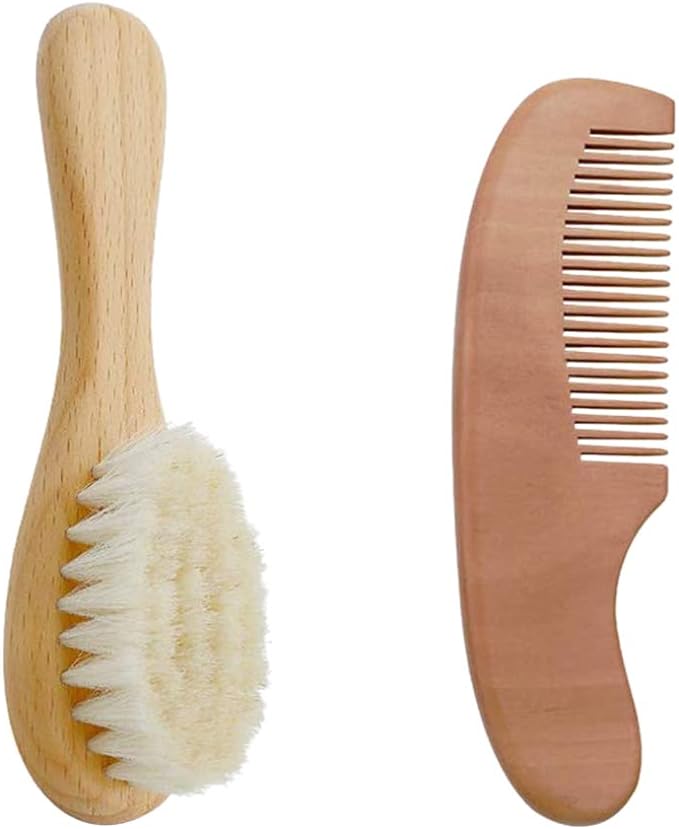 yarui Baby Brush & Comb Hair Brush Comb Newborn Infant Comb Goat Hair Natural Wood Handle Hair Brush Scalp Massage Baby Shower Gift Gift - BeesActive Australia