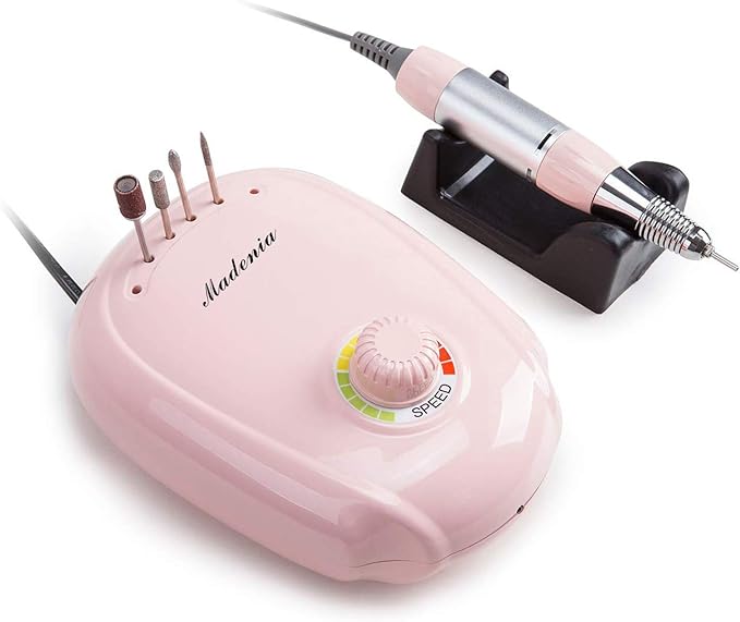 Madenia Nail Machine, Electric Nail Machine, Professional Nail Care, Foot Operated, Foot Pedal, Acrylic Nail, 35000 RPM, High Speed Rotation, 110V, Pink