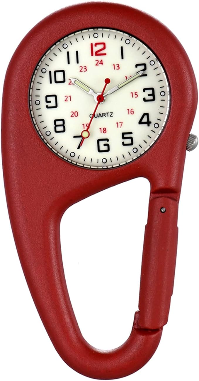 Lancardo Carabiner Watch Waterproof Carabiner Watch Pocket Watch Men Women Analog Luminous Key Chain Watch Clip Pocket Watch, red -  Australia
