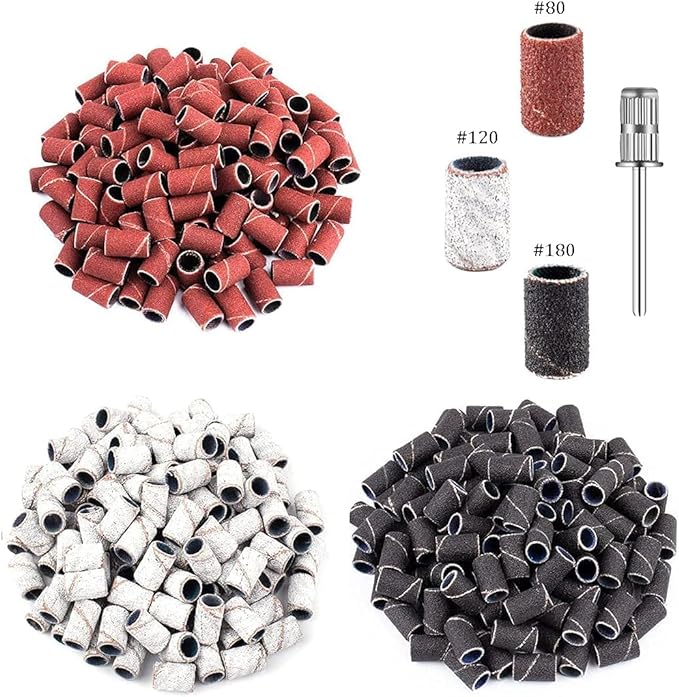 210 PCS Sanding Band Size #80#120#180 Coarse Fine Grit Efile Sand Set for Manicure and Pedicure Care Nail Tools (Nail Drill Bit Included) - BeesActive Australia