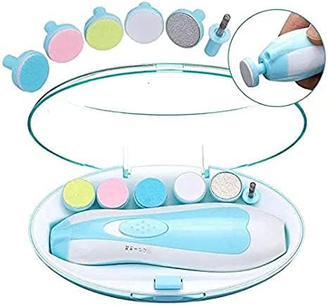 baby electric nail care baby nail file baby electric nail file electric low noise horny care cuticle care baby safe toe fingernails for newborn infants or women with LED lights, 6 grinding heads included lifetime quality assurance (blue) - BeesActive Australia