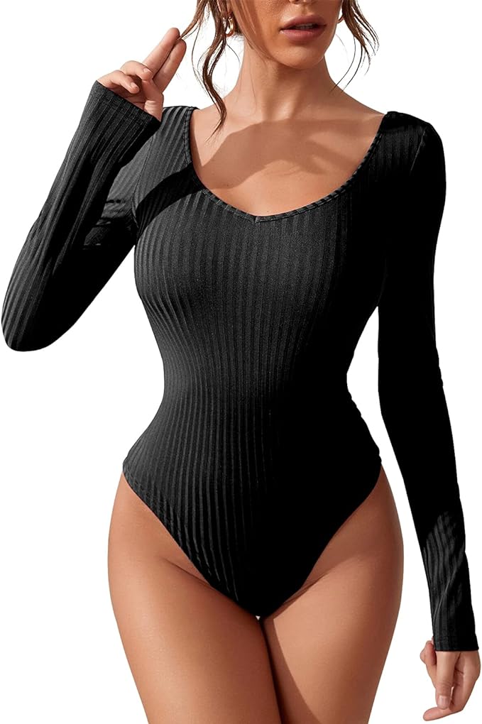 [Naphy] Women's Bodysuit, Long Sleeve, V-Neck, Body Shaper, Diet, Leotard, Knit, Diet, Butt Lifting, Waistline, Soft - BeesActive Australia