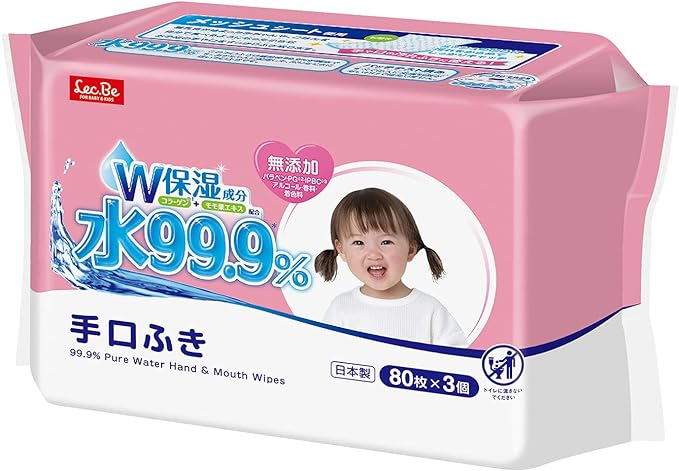 Pure Water Baby Care, 99.9% Pure Water, Mesh Sheet, 80 Sheets x 3 Pieces (240 Sheets), Collagen, Peach Leaf Extract, W Moisturizing Ingredients, Weak Acid, Made in Japan - BeesActive Australia
