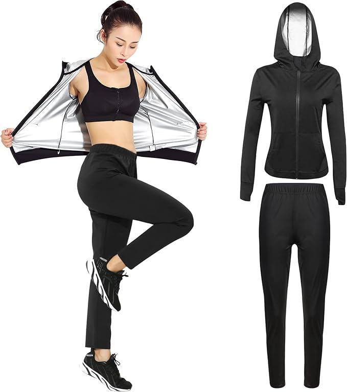 Schanau Women's Sauna Suit, Diet, Top and Bottom Set, Sportswear, Running Wear, 2-Piece Set, Washable, Large Sweating, Weight Loss, Walking, Fat Burning - BeesActive Australia