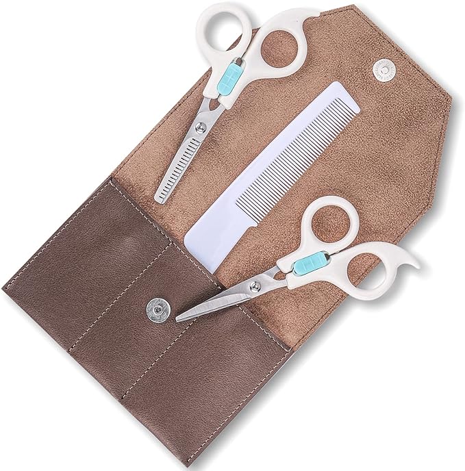 MINGYI Children's Hair Cutting Scissors, Baby Scissors, Baby Cutting Scissors, Child Safety Lock, Set of 2, Scissors and Hair Cutting Scissors with Storage Case - BeesActive Australia