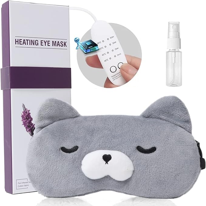 Loveur Date Heating Eye Mask, Fluffy, USB, Electric Heated, Cute, Relaxing, No Pressure, Blocks Light, Temperature Control, Auto Power Off, Safety Protection, Sleep, Travel, Gift, With Pouch, Gray -  Australia