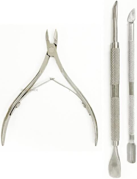 Risa Nail Care Cuticle Nipper Pusher 3-Piece Set, Cuticle Treatment, Gel Nail Care, Metal Pusher, Stainless Steel - BeesActive Australia