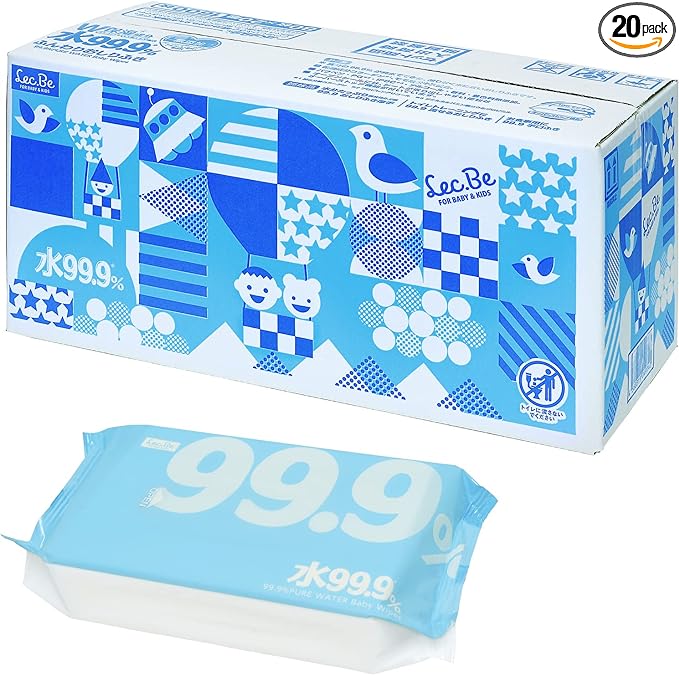 Pure Water Baby Care, 99.9% Pure Water, Fluffy Wipes, Made in Japan, Baby, Weakly Acid, Collagen, Moisturizing Ingredients, 80 Sheets x 20 Packs (1600 Sheets) - BeesActive Australia