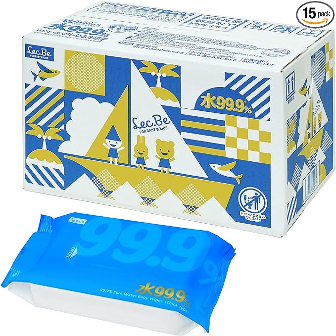 Pure Water Baby Care, 99.9% Pure Water, Thick Wipes, 54 Sheets x 15 Pieces (810 Pieces), Collagen, Peach Leaf Extract, W Moisturizing Ingredient, Weak Acid, Made in Japan - BeesActive Australia