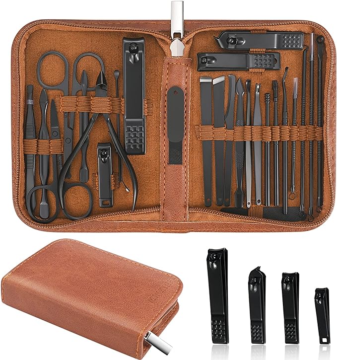 Manicure Set Professional Nail Clipper Kit - 26 Piece Stainless Steel Manicure Kit Nail Care Tools with Luxury Travel Case - BeesActive Australia