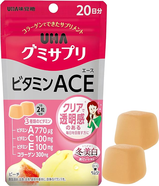 Contains 3 types of vitamin A/vitamin C/vitamin E that hold the key to beauty Gummy supplement Vitamin ACE 20 days supply 40 tablets 2 tablets per day Peach flavor - BeesActive Australia