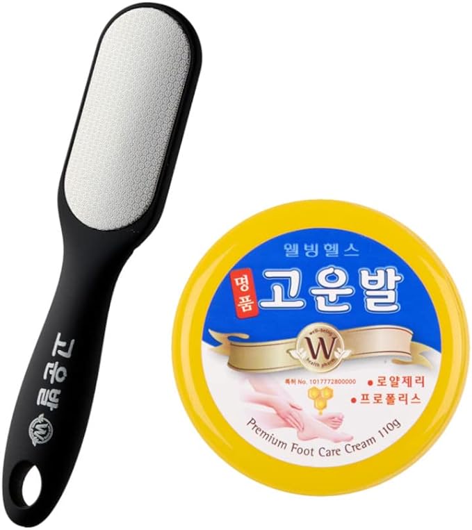 Cobalt Cream (Yellow) Heel File Set, Fast, Smooth Heel, Propolis & Royal Jelly, 4.3 oz (110 g), Exfoliating Care, Stainless Steel, Washable, Double-Sided Type, Ergonomic Product Design - BeesActive Australia