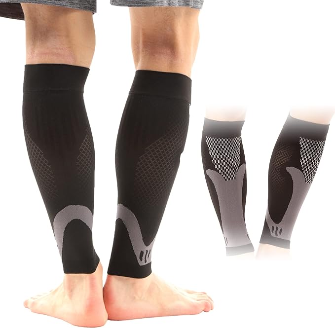 QQOLi Calf Supporter, 3-Level Compression Compression for Running, Jogging, Cycling, Outdoor Protection, Unisex, UV Protection, Compression Support, Muscle Protection (M, Black) - BeesActive Australia