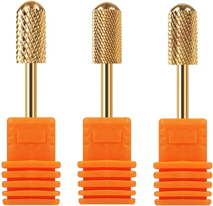 Nail Drill Bit, Gold Bit, Set of 3 Sizes, Nail Art, Barrel Carbide Bit, Nail Machine Attachment (F+C+M) - BeesActive Australia