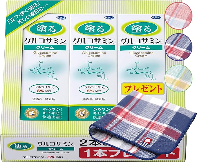 Azuma Shoji Paint Glucosamine Cream 8% Glucosamine Blend, 2.1 oz (60 g) x 3 Piece Set [Imabari Towel Handkerchief] (Checkered Pattern) - BeesActive Australia