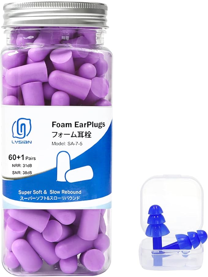 LYSIAN 60 Pairs Soft Foam Ear Plugs Noise Prevention Ear Plugs No Cord for Studying Sleeping Construction Travel (Purple) - BeesActive Australia