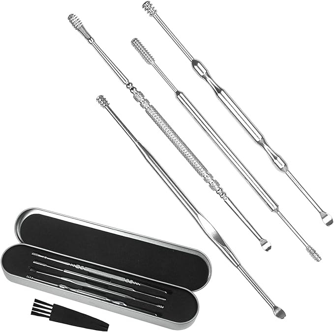 Ear cleaning [4 carefully selected pieces] Stainless steel ear cleaning, various tip shapes (spiral, spoon, spring), washable, clean, ear cleaning, special brush, special case included -  Australia