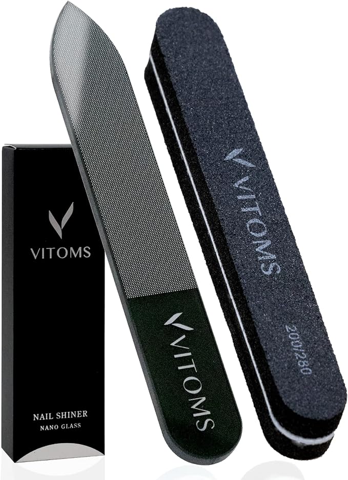 VITOMS Nail File, Nail Polish, Professional Manicurist Recommendation, Nail File, Nail Polish, Polished, Glass, Nail Care (Includes Explanation Video), Black, Straight - BeesActive Australia