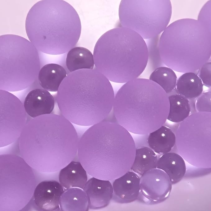 Marble Glass Ball Set of 50 Pieces (Frost Purple 0.6 inch (15 mm) + 30 Clear Purple 0.3 inch (8 mm) Tablets - BeesActive Australia