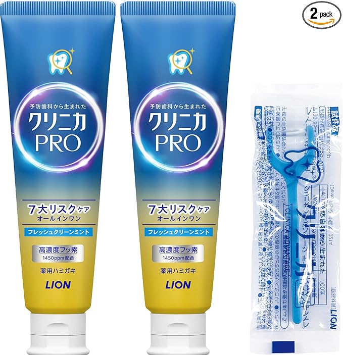 Clinica PRO (Quasi Drug) All-in-One Toothpaste, Fresh Clean Mint, Toothpaste, Fluorine, Periodontal Disease, 3.3 oz (95 g) x 2 Packs + Floss Included -  Australia