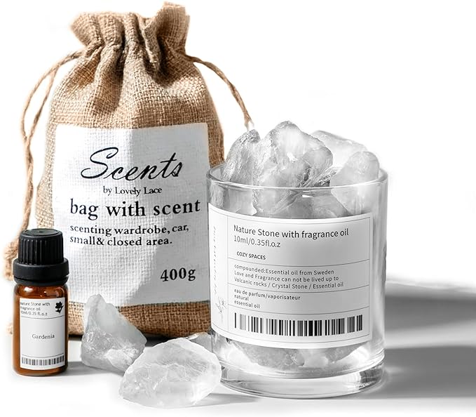 Aroma Set [Aroma Oil 0.3 fl oz (10 ml) + Aroma Stone 1400 g + 1 Glass] Stone Diffuser, Natural Crystal, Clear Aroma Stone Set, Natural Stone, Trial Set, Present, Gift Set - BeesActive Australia
